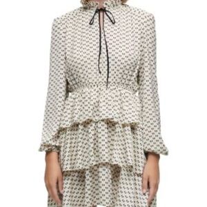 Maje Rinala Bow Print Satin Dress